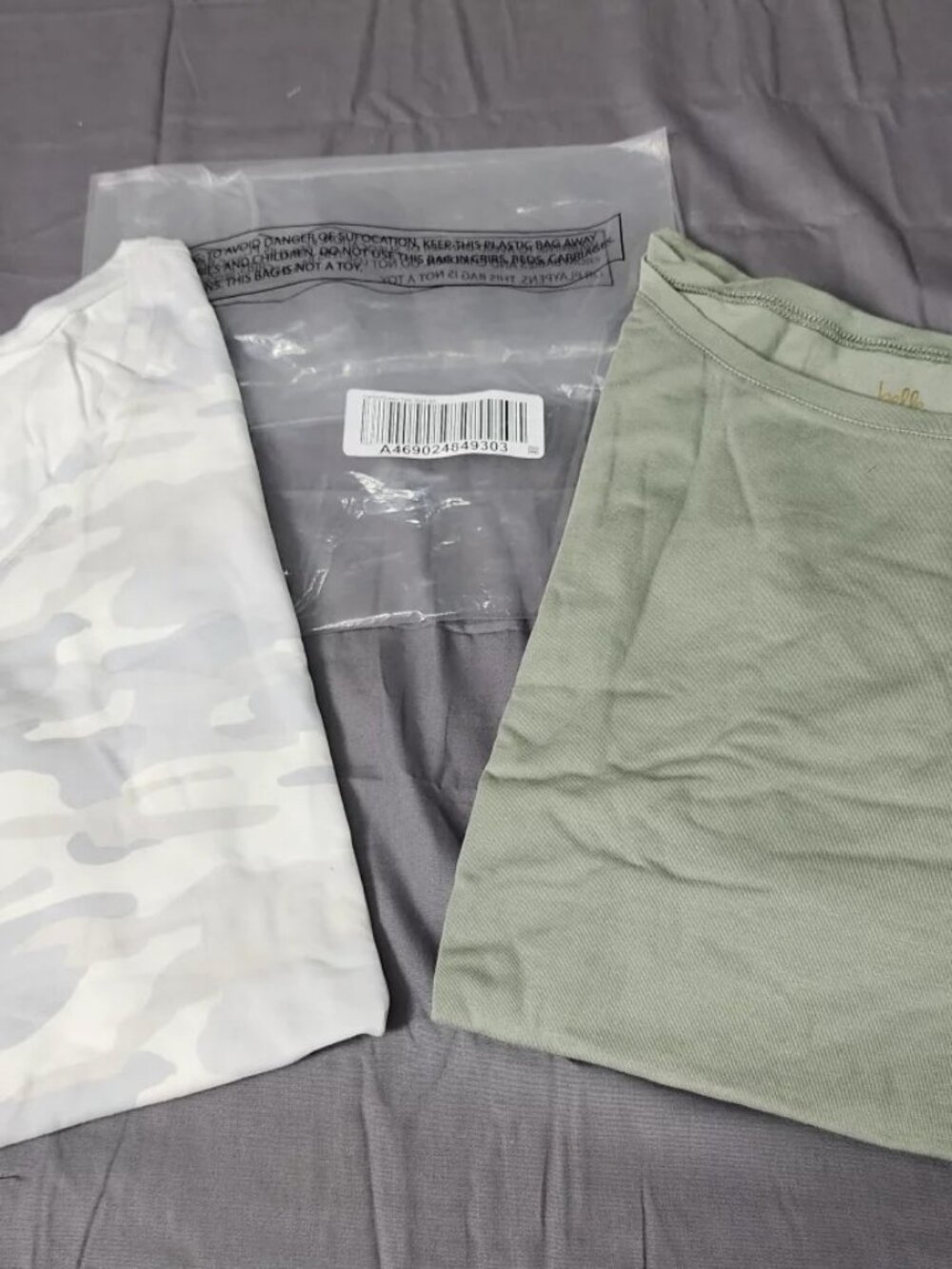 Belle by Kim Gravel 4X Plus 2 Pack Tops T Shirts Green Solid Gray Camo Stretch